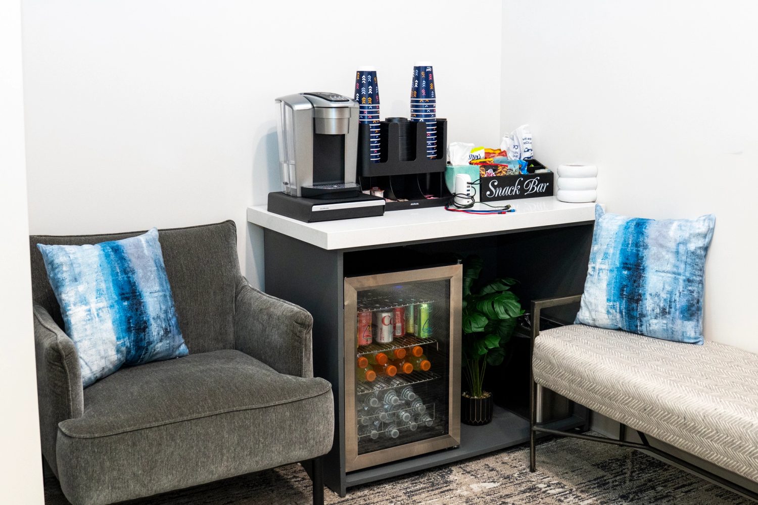 Waiting area refreshment bar at Lower Columbia Endodontics